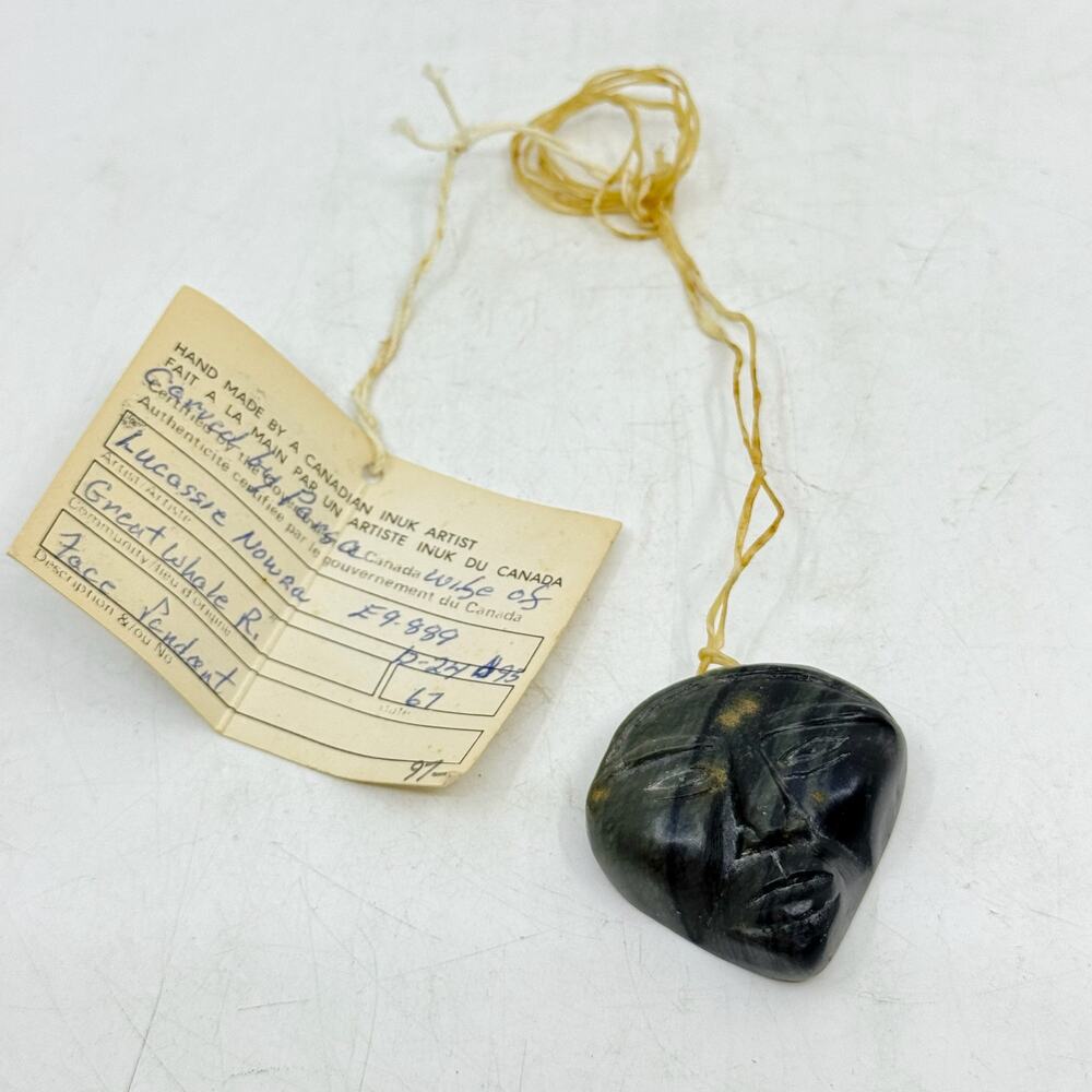 Inuit Handmade Blackstone Face Pendant by Parga, Wife of Lucassie Nowra